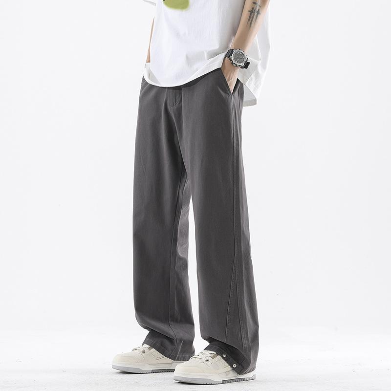 American High Street Trendy Brand Showing Height and Thinness Casual Pants Men's Trend Solid Color Simple and Versatile Loose Straight Long Pants