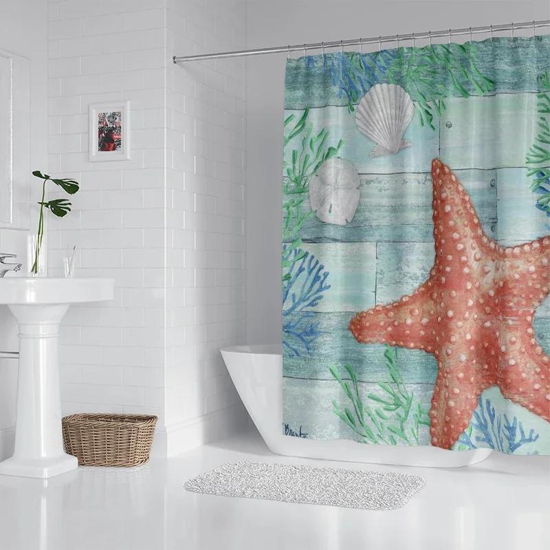 Ocean octopus, seahorse, starfish waterproof fabric household shower curtain accessories shower curtain marine shower curtain