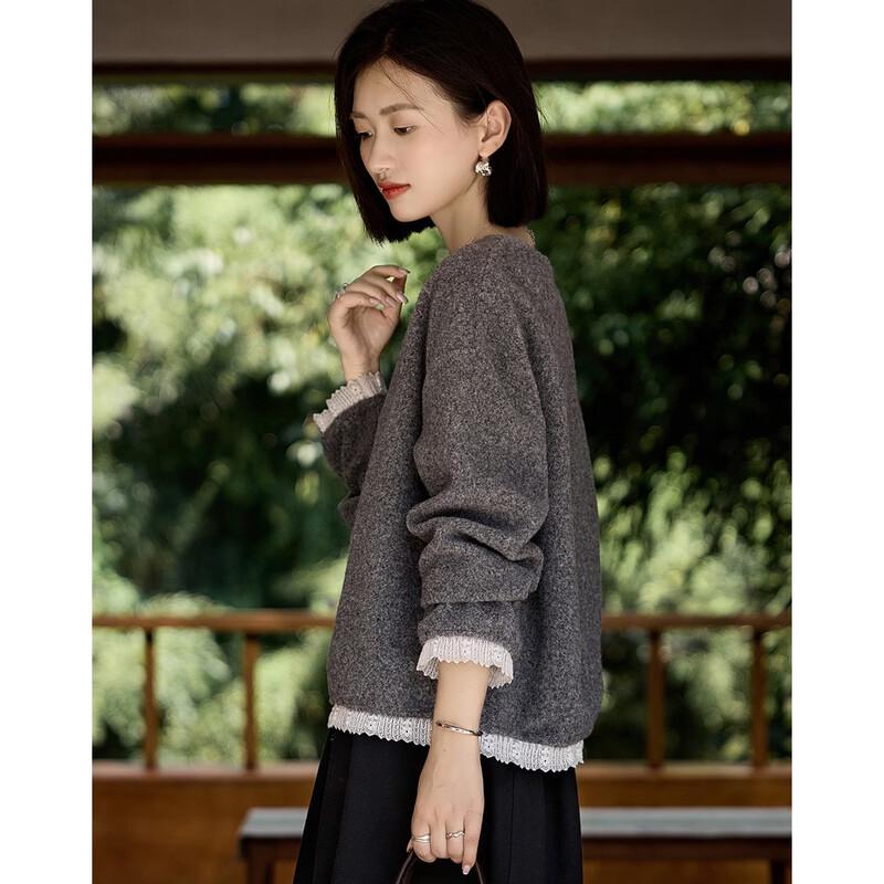 Demana 'Lace Poetry' Vintage Lace Patchwork V-Neck Sweatshirt