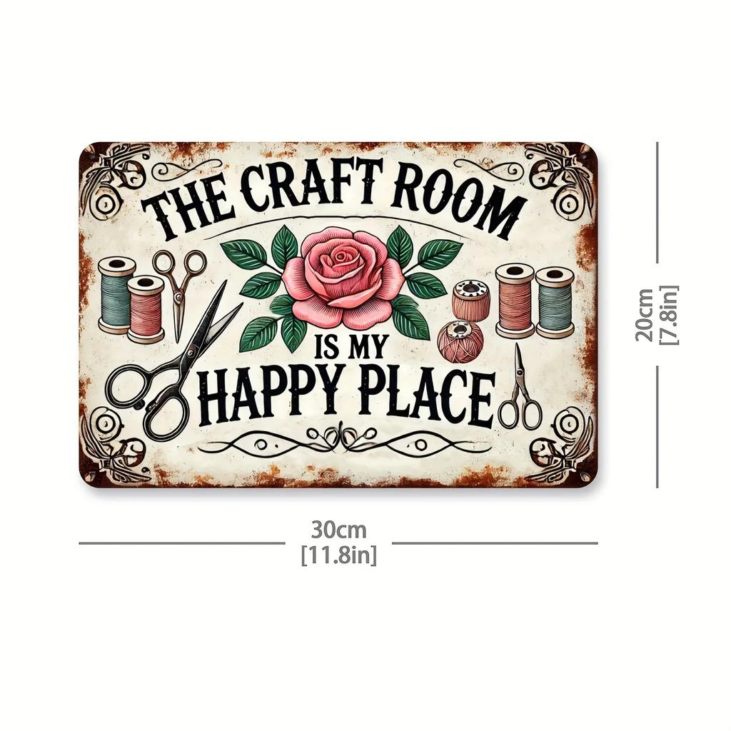 Vintage Metal Sign "The Craft Room is My Happy Place" Decorative Vintage Wall Art for Home Cafe Bar Restaurant Supermarket