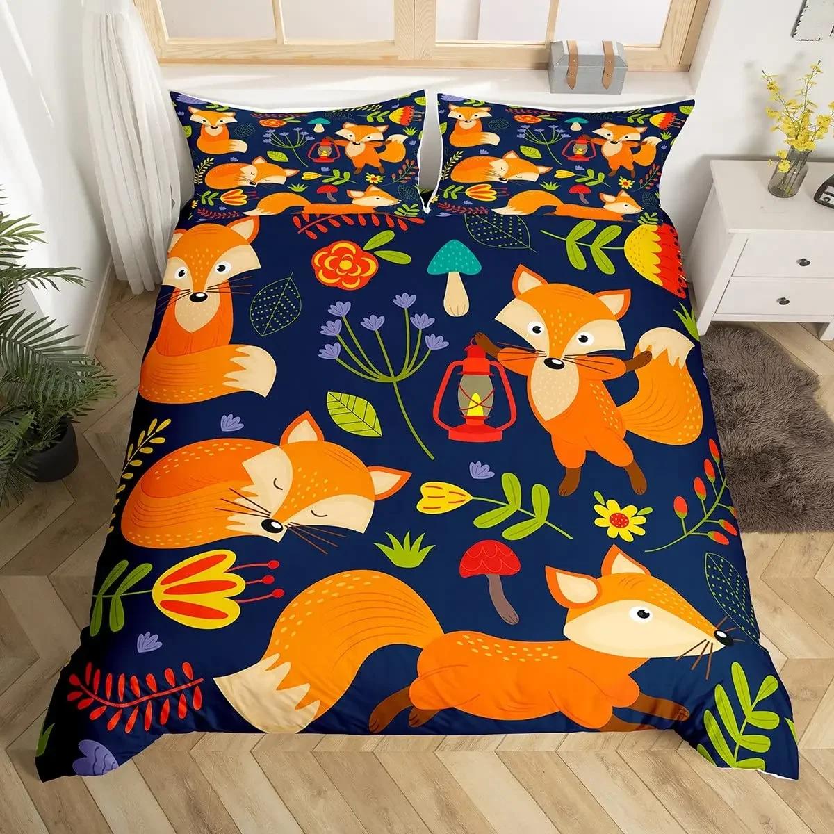 

Cartoon Fox Duvet Cover Kawaii Comforter Cover For Boys Girl Room Dorm Lovely Wild Animals Bedding Set Twin Full Queen King Size EU Single(135x200cm)
