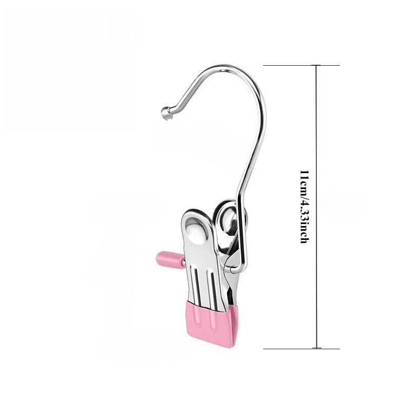5/10pcs Pink Dip Plastic Non-Slip Hanger Clips, Metal Clothes Pegs with S Hooks for Pants Skirt Storage