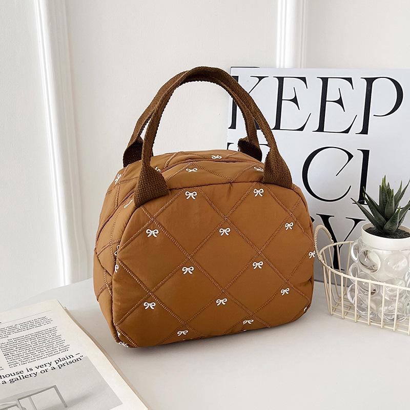 

Korean Style Trendy Embroidered Bow Crossbody Tote 2025 – Fashionable Diamond Pattern Casual Bag коричневый