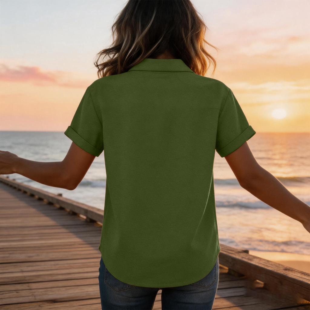 Women's Casual Short Sleeve Button Down Shirt Relaxed Fit Lightweight Blouse with Collar and Front Pocket for Everyday Wear