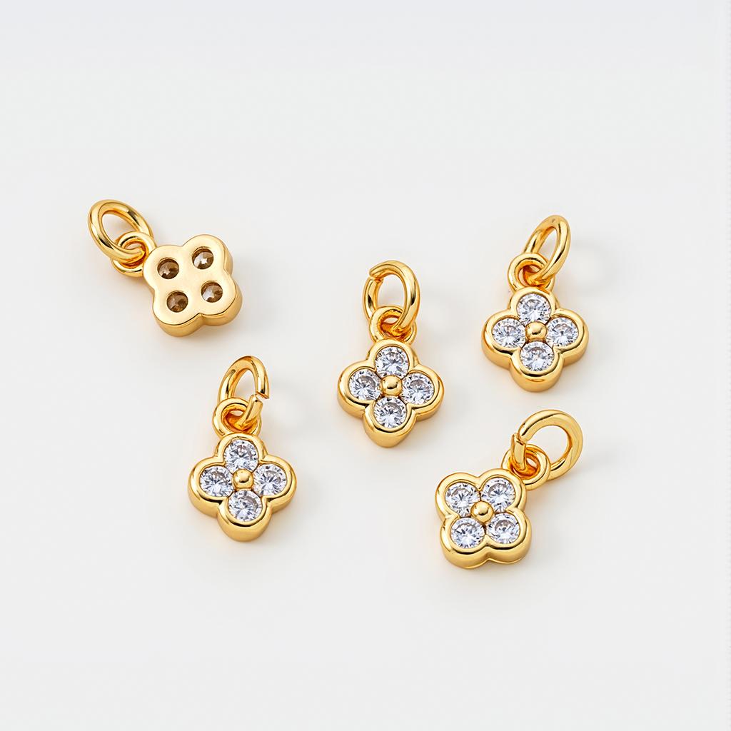 5Pcs/Pack 6mm 14/18K Gold Color Plated Flower Pendants with Zircon for DIY Bracelet Necklace Jewelry Making Accessories