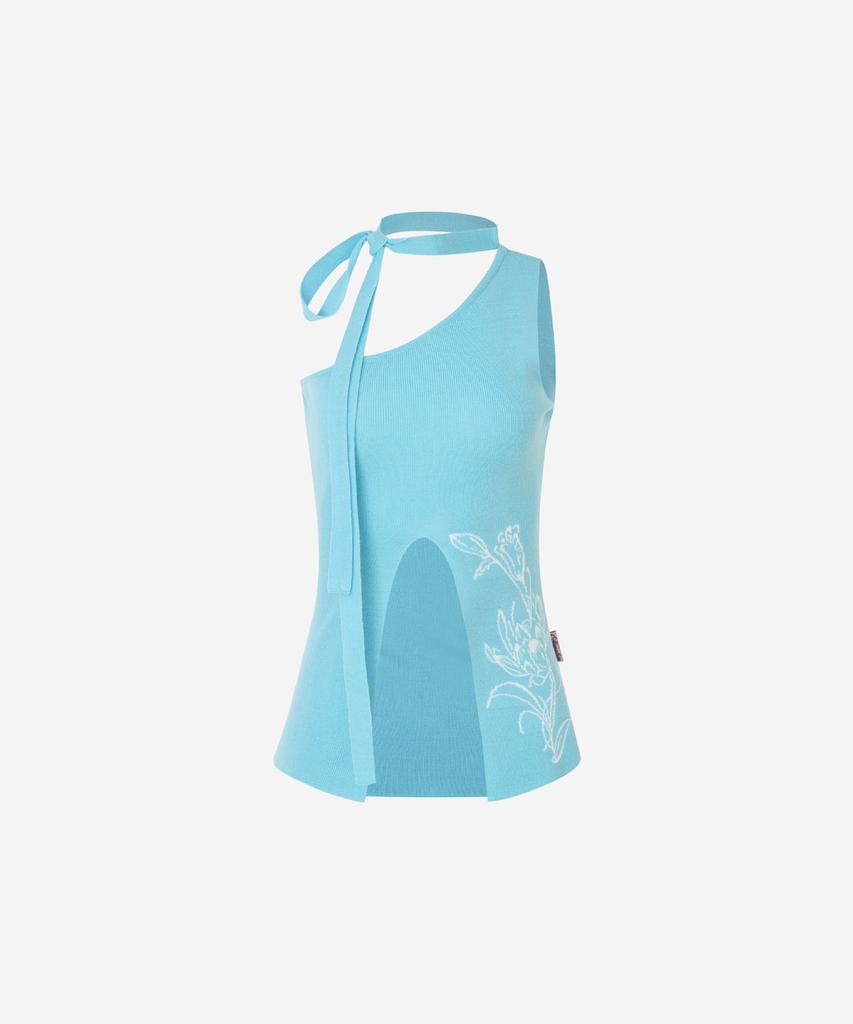 NEWALRIN Ruby Flower One Shoulder Sleeveless Knit Aqua Blue