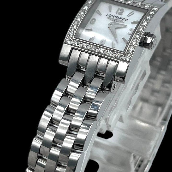 Used New battery, working condition LONGINES Dolce Vita L51610 diamond bezel shell dial ladies watch quartz QZ 2-hand silver