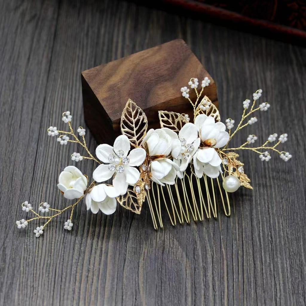 Gold Bridal Headwear: Handmade Pearl Hair Accessories Set