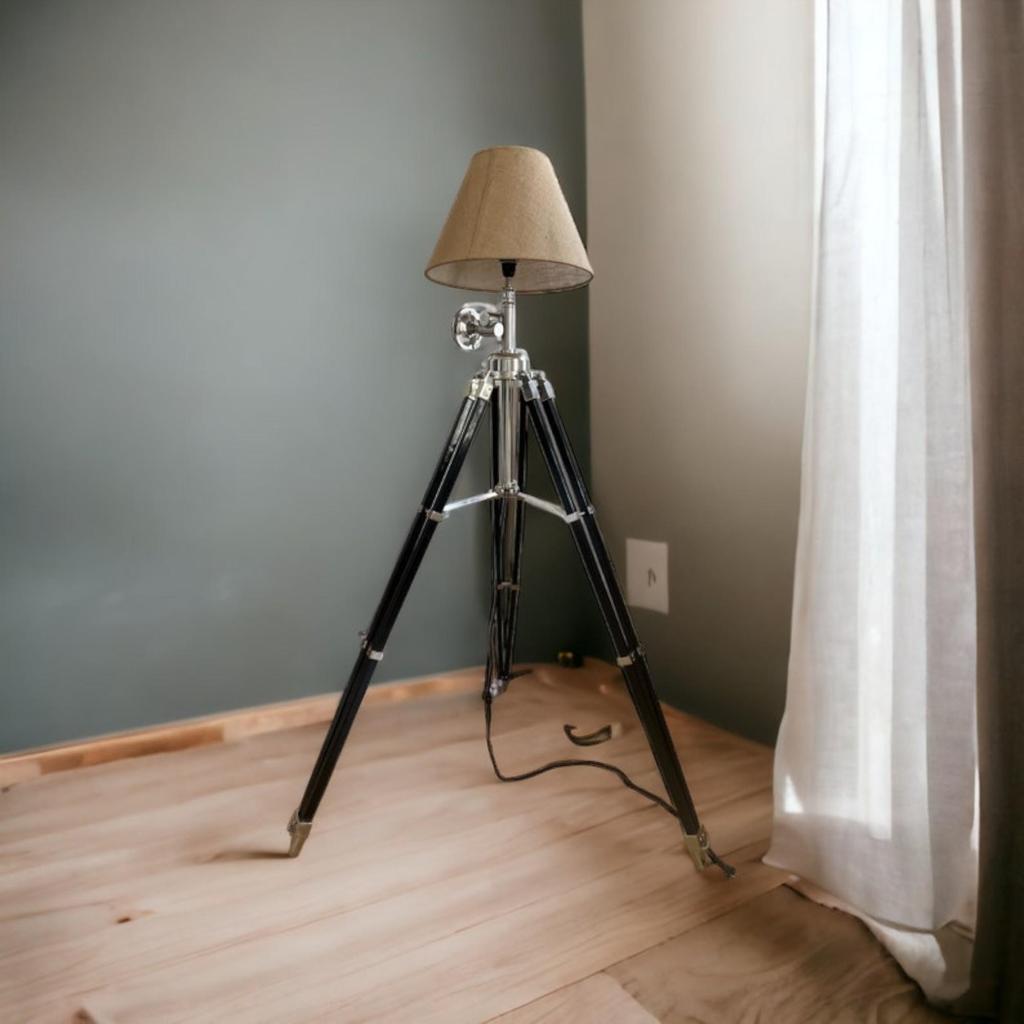 Royal Nautical Brass Spotlight/Searchlight | Heavy-Duty Tripod Floor Lamp Replica | Designer Nautical Searchlight with Large Stand