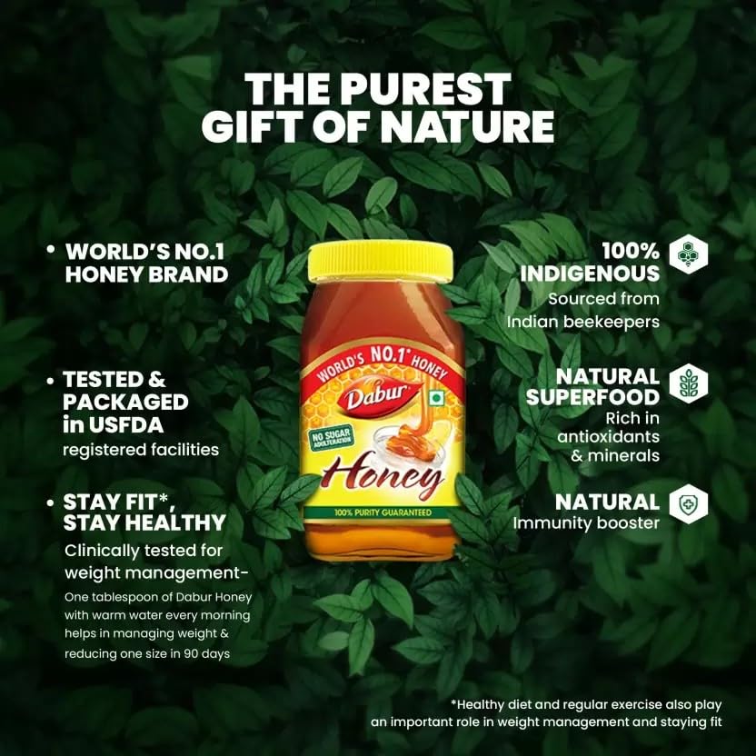 Dabur Honey 1.2kg Bottle | 100% Pure Natural Sweetener | No Sugar Adulteration | Rich Antioxidants for Health, Immunity & Weight Management