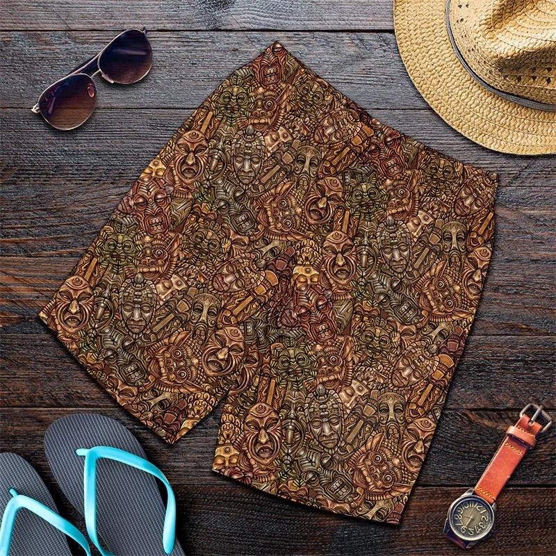 Impressão 3D Listra Étnica Africana Calções Curtos Masculino Feminino Padrão Exquisito Calções de Banho Verão Havaiano Oversized Shorts de Praia
