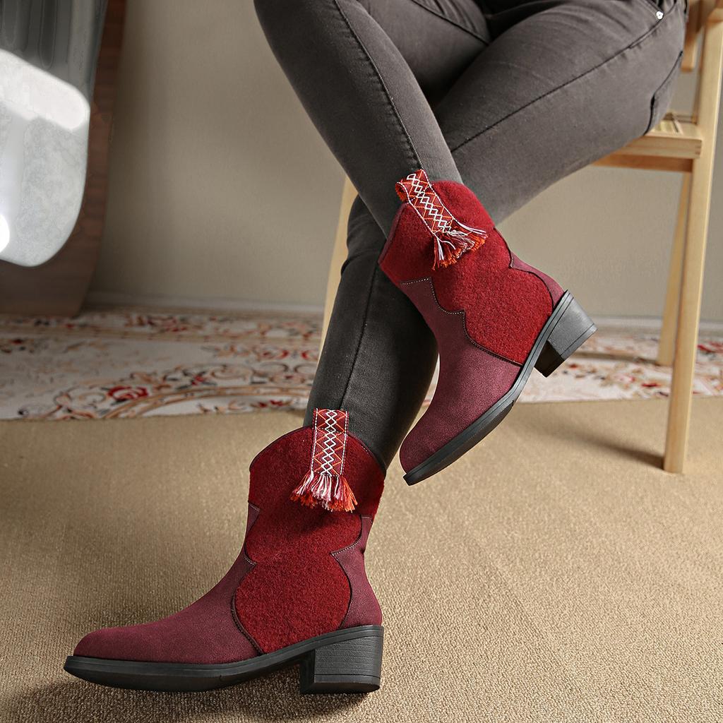 Fall/Winter New Arrival Plus Size Chunky Heel Round Toe Mid-Calf Vintage Cigarette Boots for Women