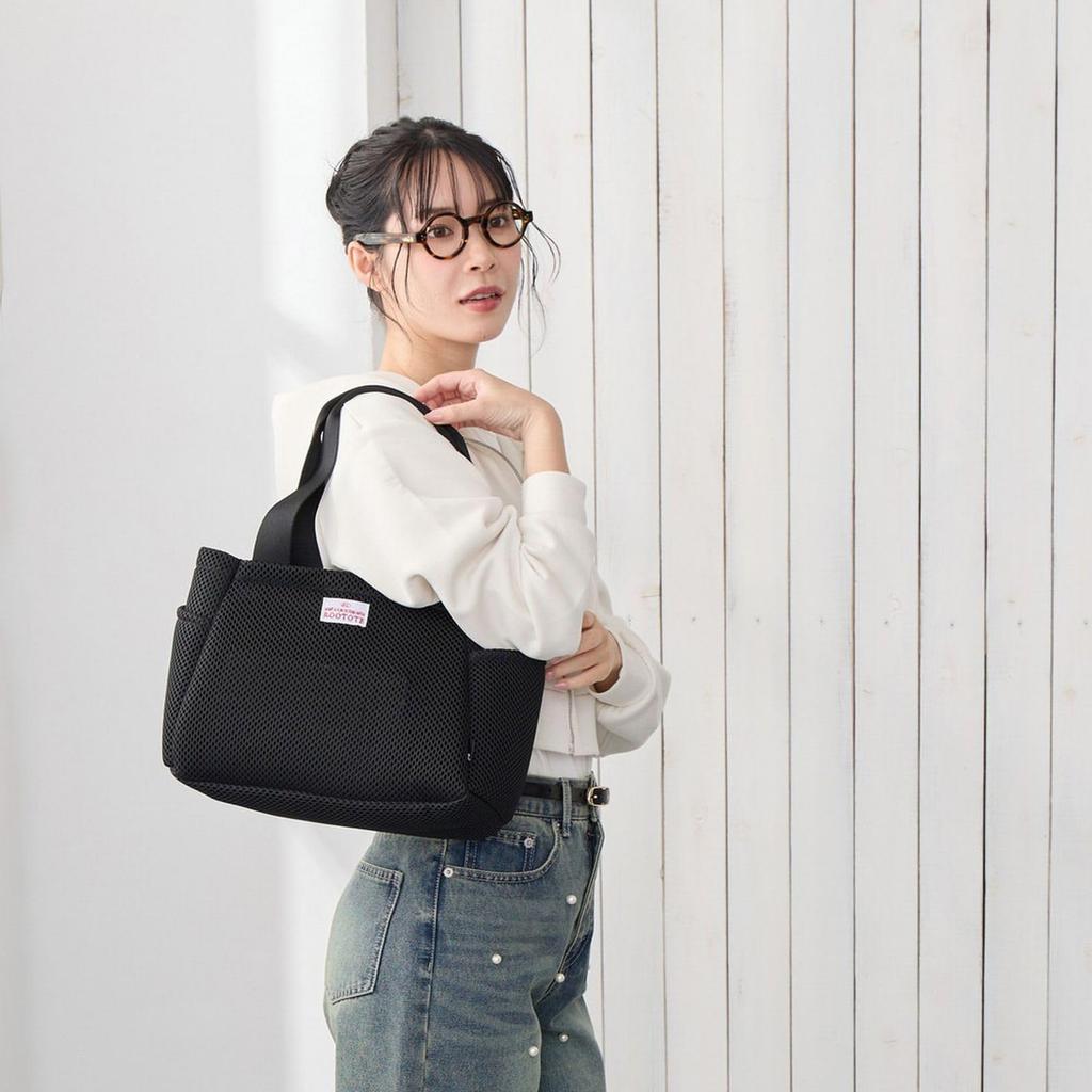 Damska mała torba typu tote z siatki Rootote z ruchomą przegrodą, Lekka, SN. Garmażeria. Paruti. Wafer-A 3672 (03 Czarny)