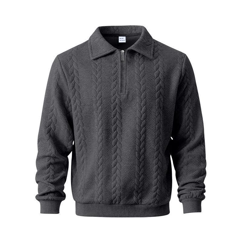 2026 Men's Heavyweight Textured Lapel Zip Polo Sweatshirt for Spring/Autumn