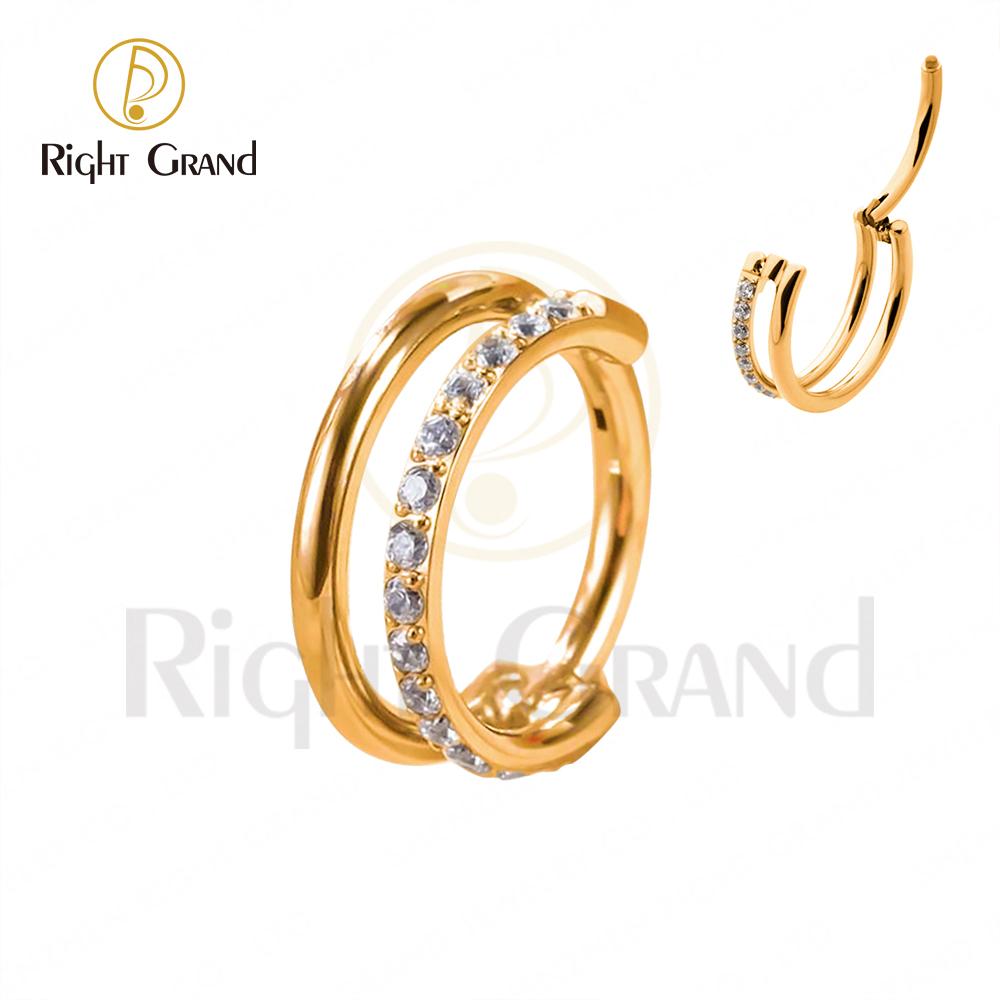 

Right Grand ASTM F136 Titanium 16G CZ Row Conch Cartilage Hoop Daith Tragus Helix Rook Lobe Earring Hinged Segment Clicker 16G 1.2X8mm золотой