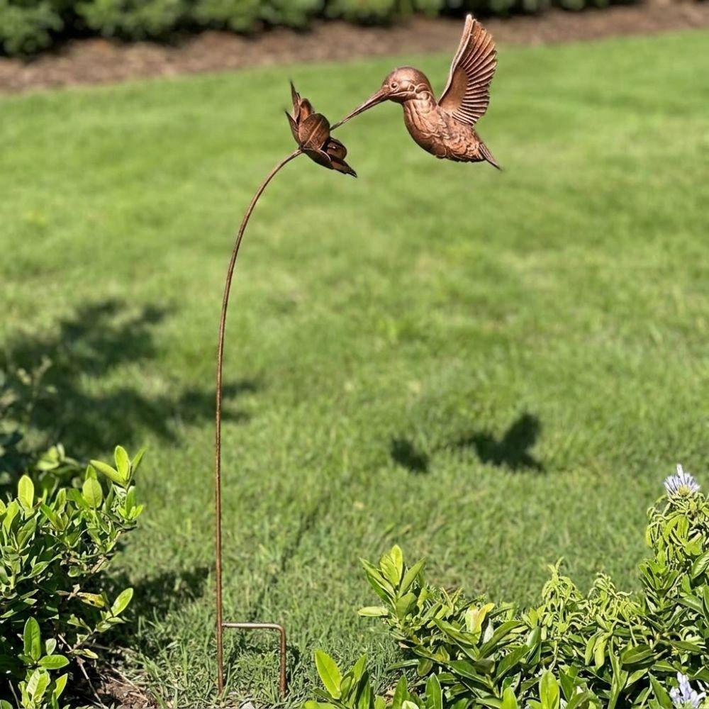 Vintage Kolibri Gartenstecker Metallvogel Blumen Kunstwerke Gartendekorationen Hinterhof Akzent