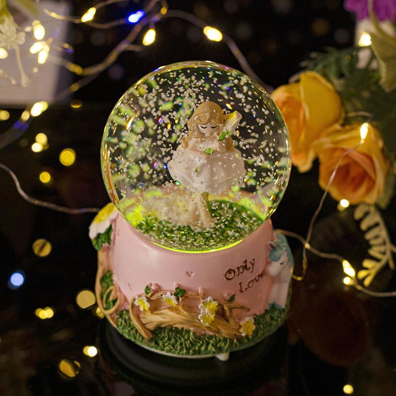 Prayer Crystal Girl Ball Music Box Room Decorated With Nightlights Aaa Battery