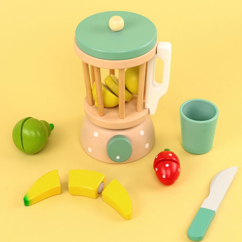 Kids Wooden Fruit Juicer Role Play Toy - Enhances Hand-Eye Coordination Through Fruit Cutting Simulation