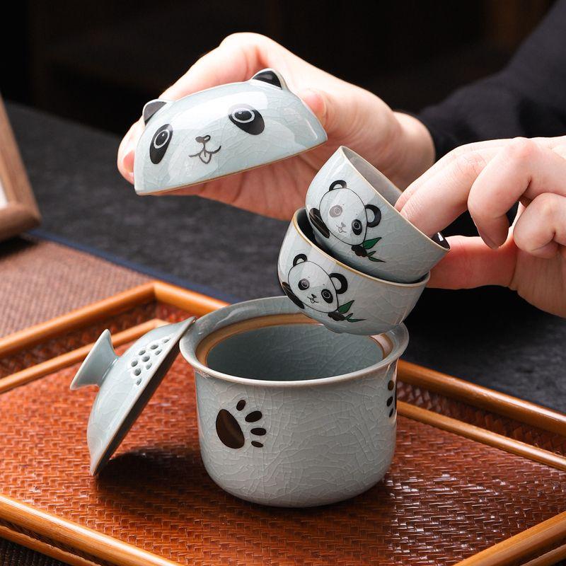 Creative Panda Ceramic Tea Set, Vintage Style 1 Teapot, 2 Tea Cups, Ceramic, Outdoor, Car-Mountable, Tea Infuser, TeaCup