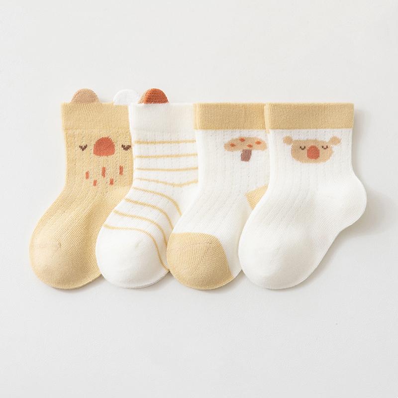 4Pairs/Set Kids Boy Girl Socks Thin Cotton Breathable Mesh Baby Socks Cartoon Soft Children's Socks Summer Home Toddler Baby Sock 0-8Y