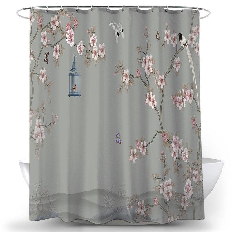 Flower and Bird Shower Curtain Waterproof Bathroom Decorative 3D Printed Fabric Decorative Shower Curtain cortina de la ducha