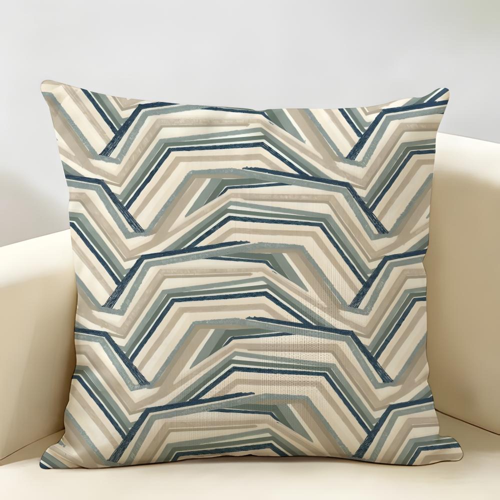 Simple Geo Inlay Pattern Cushion Cover Natural Linen Organic Fabric Double-Sided Printing Breathable Perfect For Home Decor