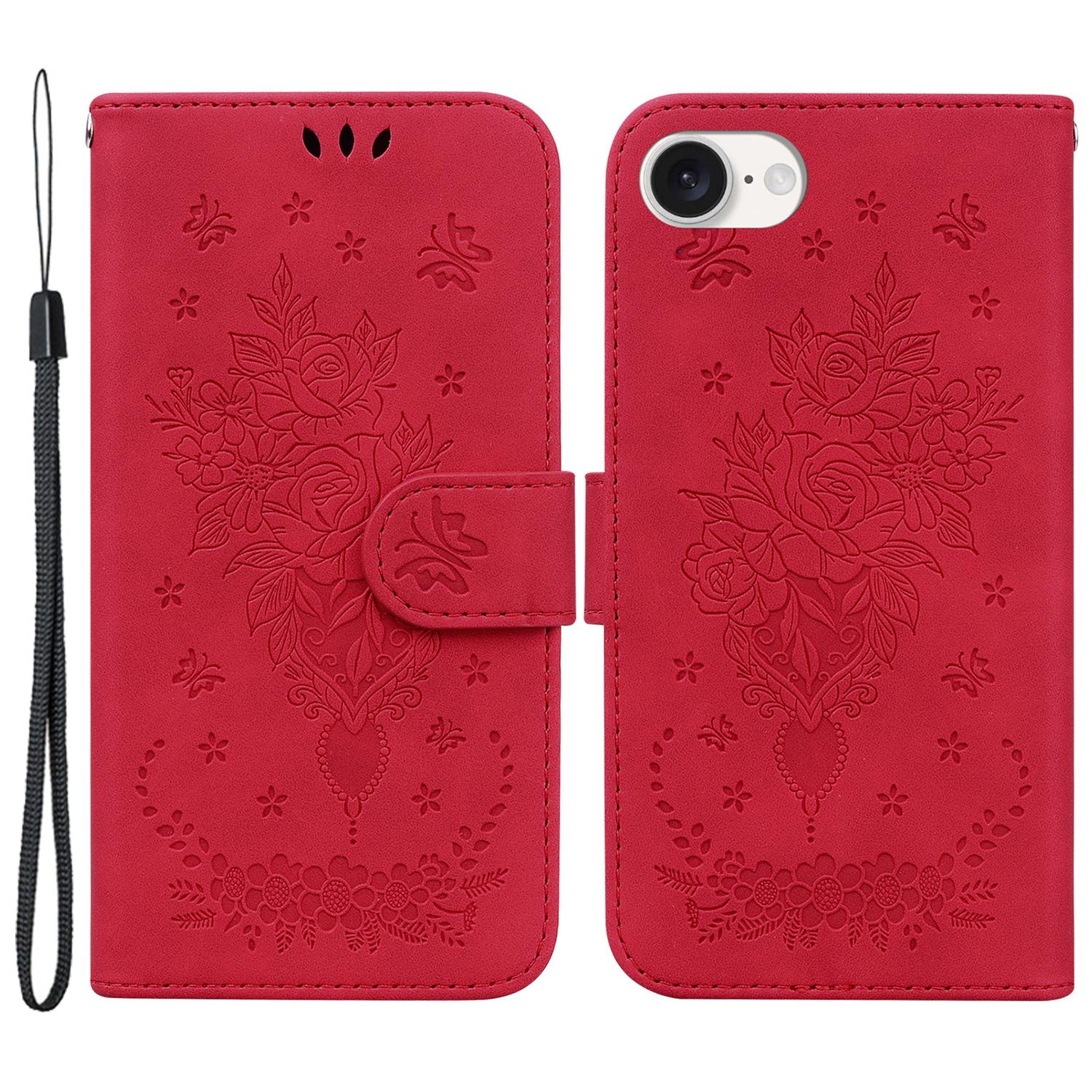 

Оптовые чехлы-кошельки для iPhone 16e, чехол из ПУ кожи с цветочным тиснением Red