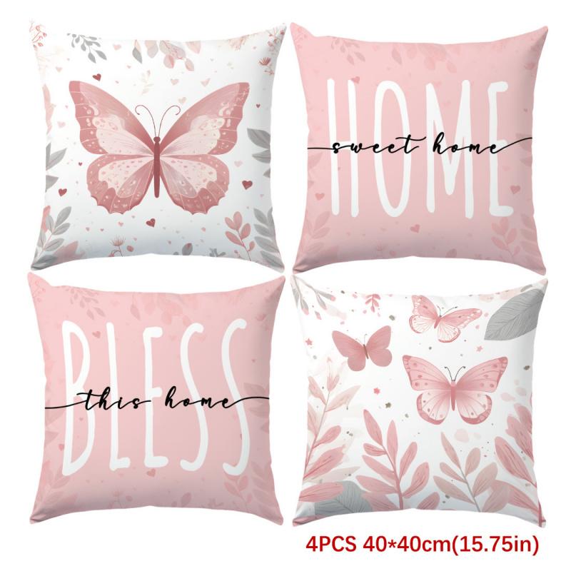 Vikama Pink Butterfly 45X45Cm Pillow Cover Soft Decorative Cushioncase For Sofa Bedroom Living Room Home Decor