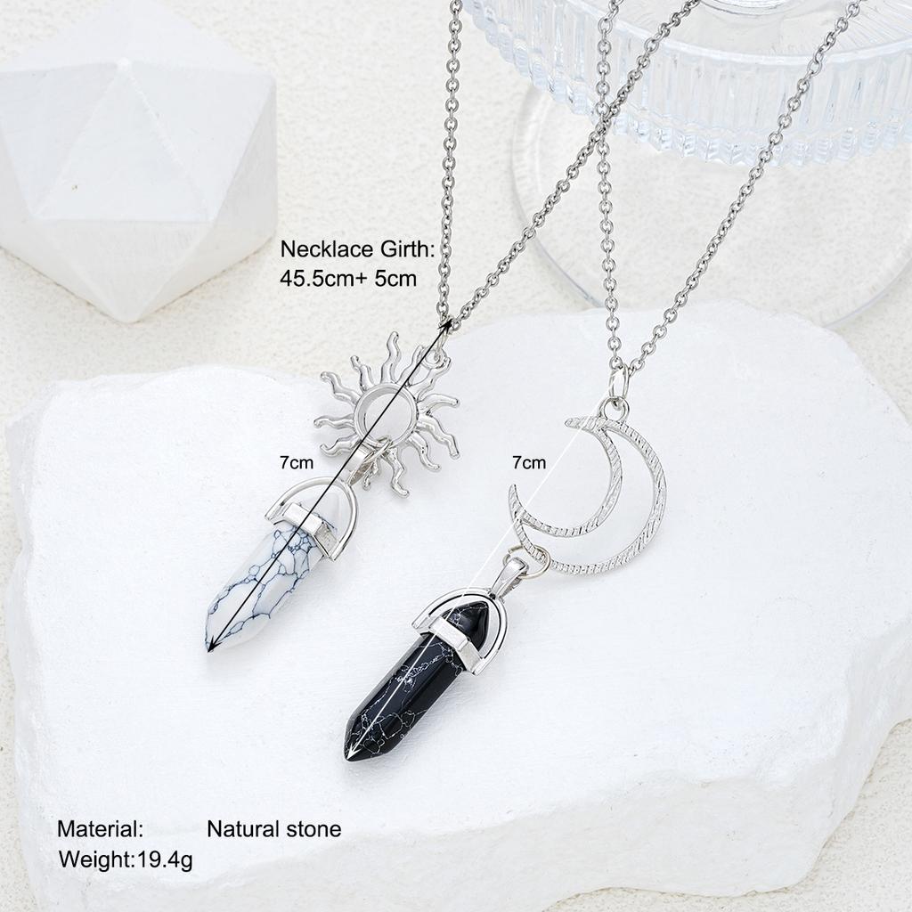 2 Pcs Sun Moon Natural Stone Bullet Pendant Necklack For Men Women Lover Hexagon Pillar Quartz Crystal Stone Column Necklaces