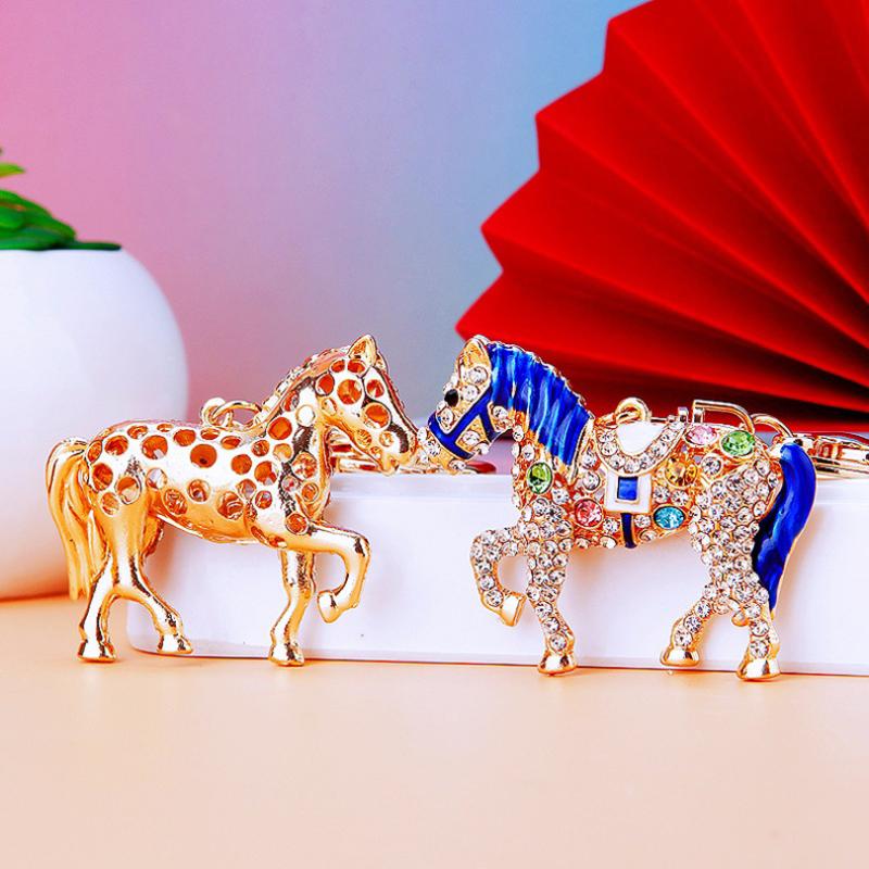 Diamond-Studded Chinese Zodiac Horse Car Keychain Metal Cute Women'S Bag Pendant Keychain Ring Pony Charm
