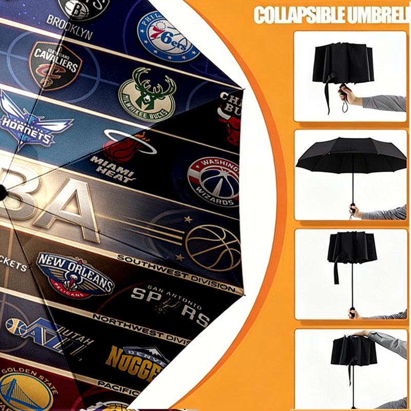 Custom Name Personalized Basketball NBA Print Umbrella, Auto Open Close, 8‑Rib Sturdy Frame, Commute Camping Hiking Use, Birthday Gift
