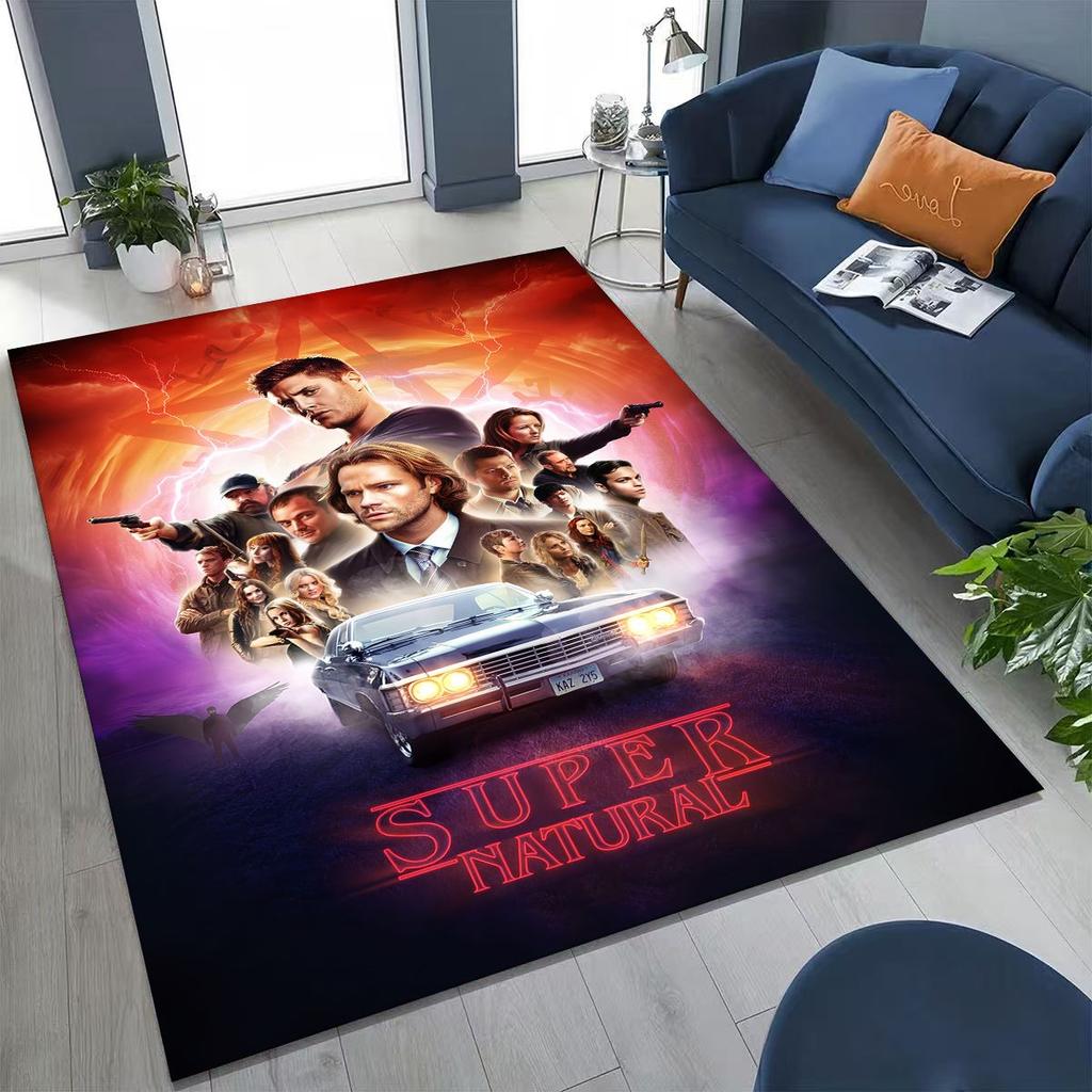 Tapete SPN Supernatural Dean Sam Winchester Castiel para Quarto Sala Sofá Casa Capacho Decoração, Tapete de Chão Grande Antiderrapante para Crianças