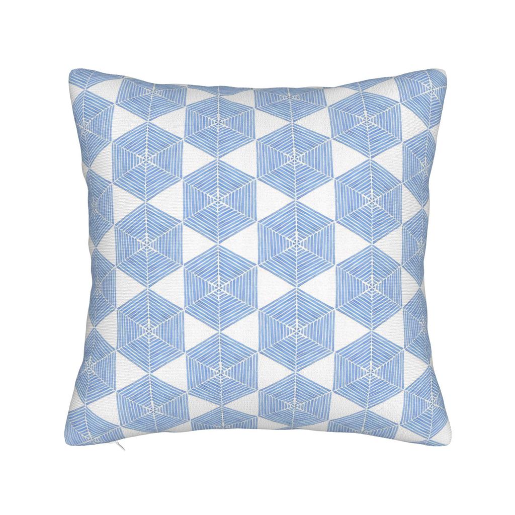 Geometric Shaped Blue Doodles Pillowcase Cushion Cover Geometric Ink Blue Throw Pillow Case Cover Home Zipper 40*40Cm