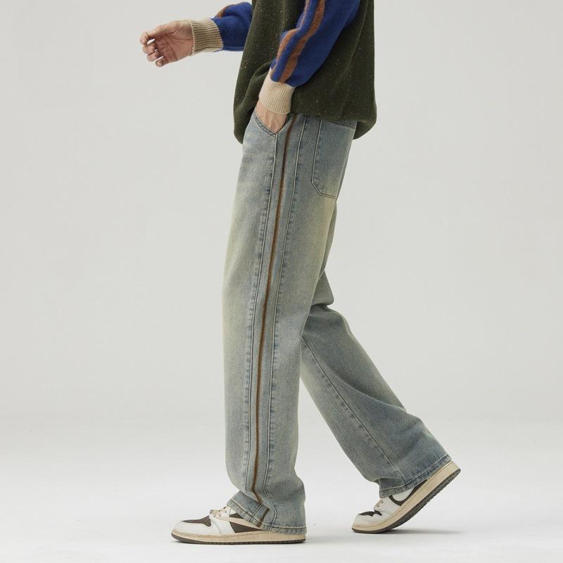 Pantalones Casuales Rectos Sueltos Retro con Aspecto Desgastado de Estilo Americano para Hombre de Primavera y Otoño
