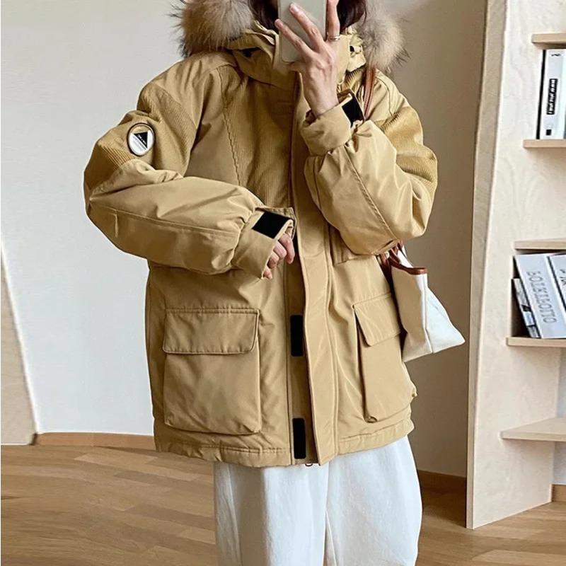 

Winter Fashion Hooded Down Padded Jacket Women s Thickening Warm Outdoor Snow Couple Tooling Coat R444 S