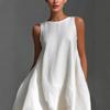 Rochie de vară casual pentru femei, cu gât rotund, fără mâneci, lungime asimetrică, croială lejeră, aspect de in