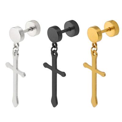 Pendientes colgantes de cartílago con colgante de Cruz Punk para hombre y mujer, joyería