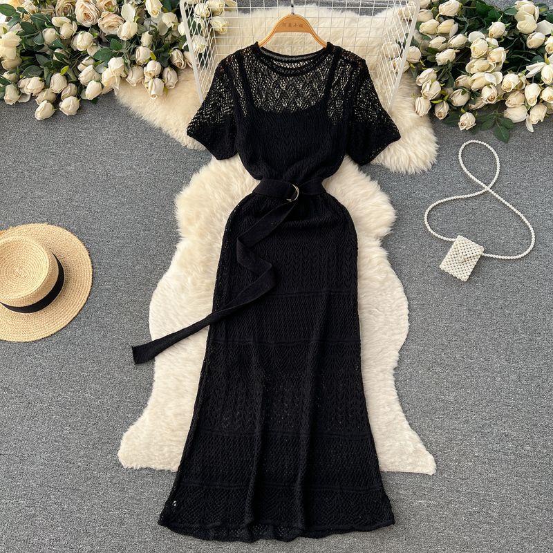 

Retro Cut Out Short-Sleeved Dress Fishtail Sheath Summer Dress Black One size