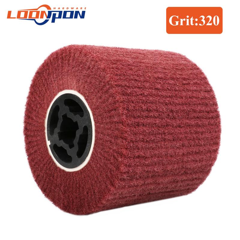 Non-woven Nylon Abrasive Flap Wheel Brush Wire Drawing Polishing Burnishing Drum Wheel for Stainless Steel 120x20x100mm 1pc