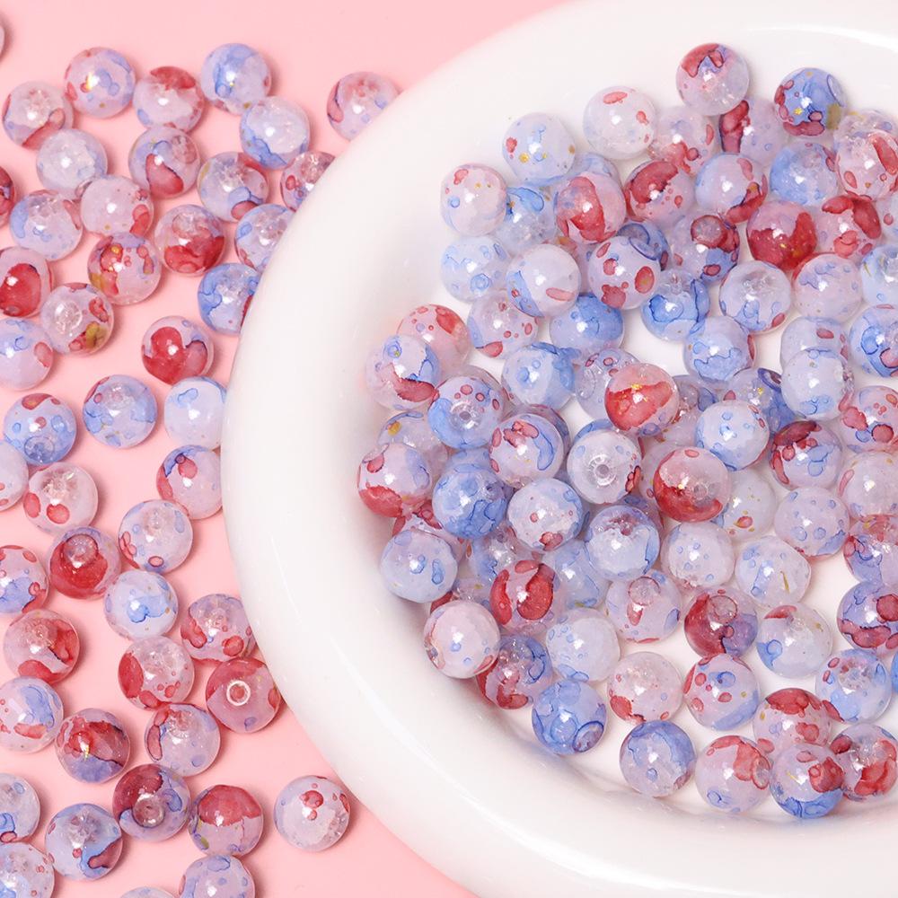 Yori 40pcs 10mm Imitation Crack Glass Beads Round Loose Spacer Beads for Jewelry Making DIY Bracelets Phone Chain Accessories