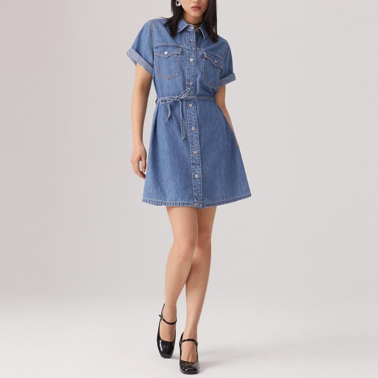Levis Cool Series Vintage Comfortable Simple Denim Shirt Dress Women Dresses Blue 002YB-0000