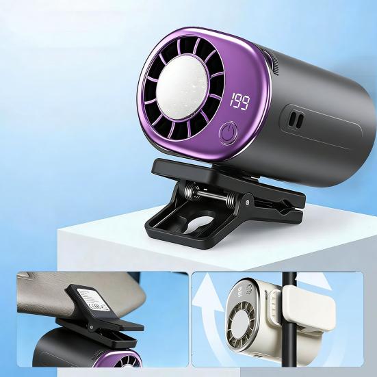 Rotating Clip-On Cooling Fan Rechargeable Adjustable Speed Car Fan Portable Personal Air Conditioner for Car Desk Travel