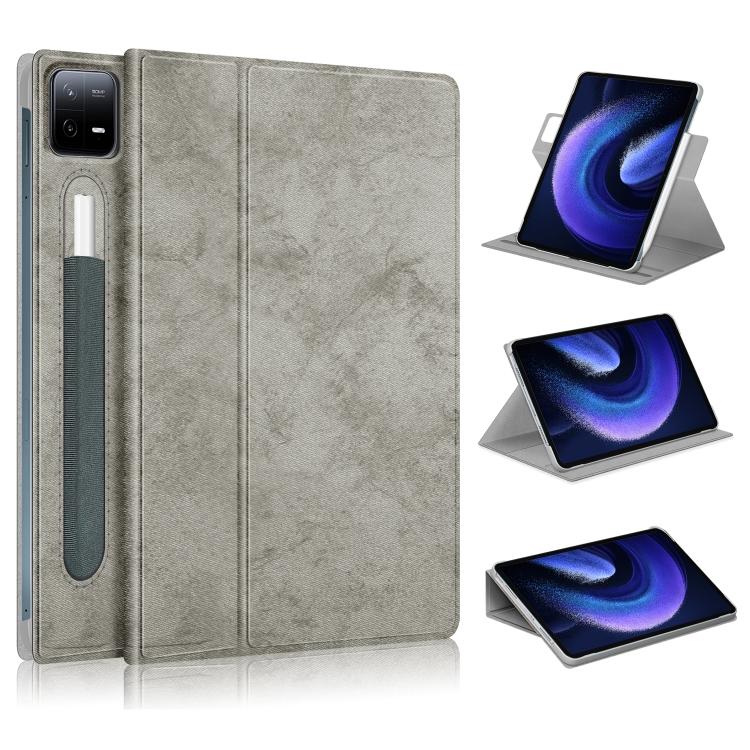 

Чехол для планшета из кожи с поворотной подставкой на 360 градусов For Xiaomi Pad 6 / 6 Pro темно серый