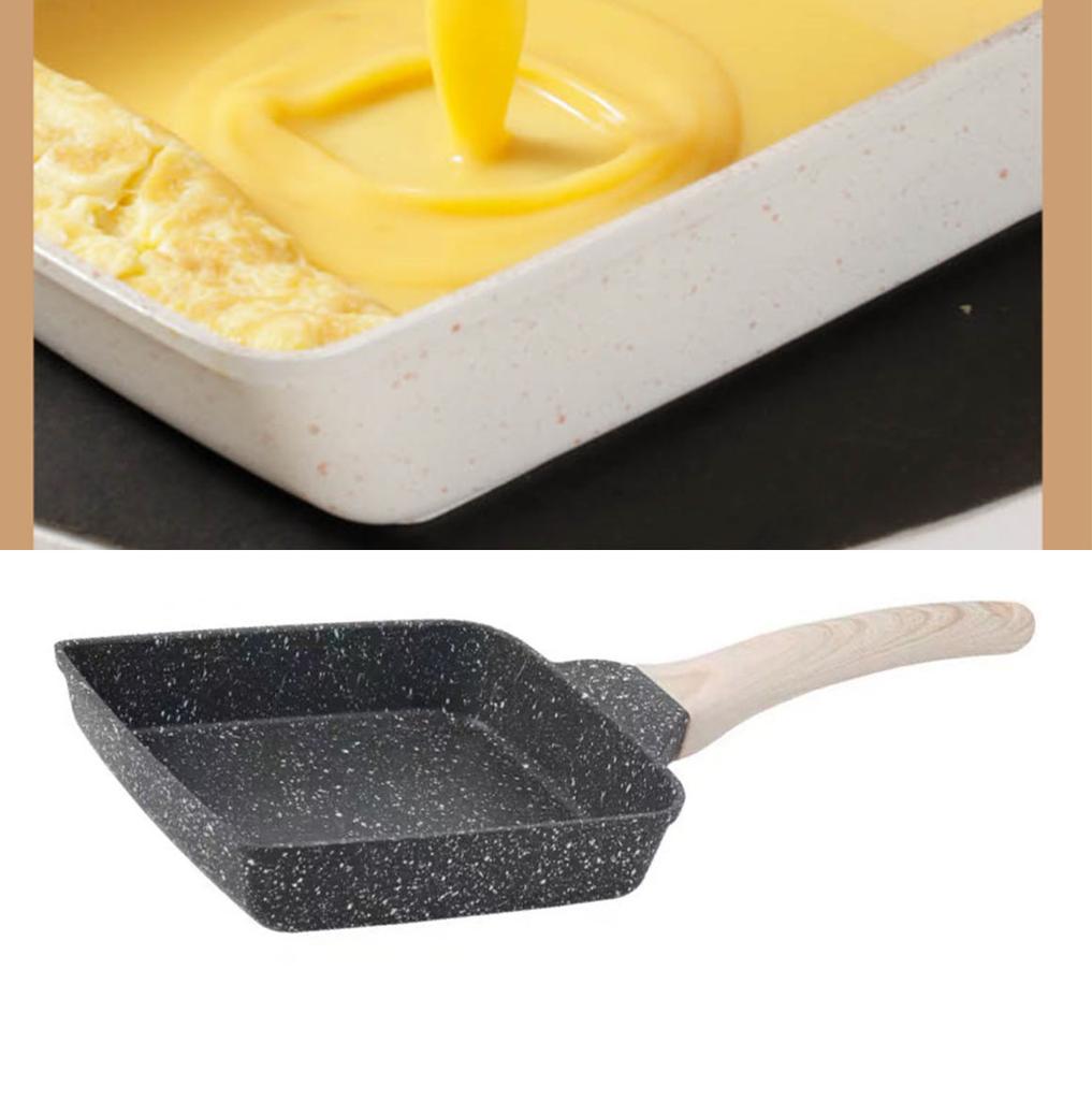 Frying Pan Aluminium Fast Conduction 3 Layers Thickened Wooden Handle Cooking Skillet for Family