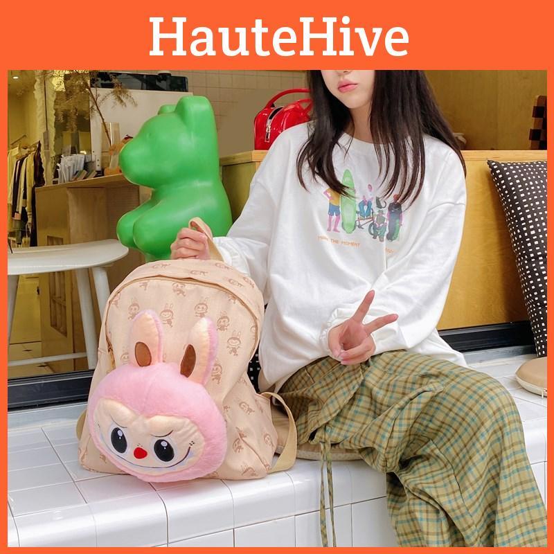 Cartoon Plush Backpack With Canvas Material And Adjustable Straps For Daily Use