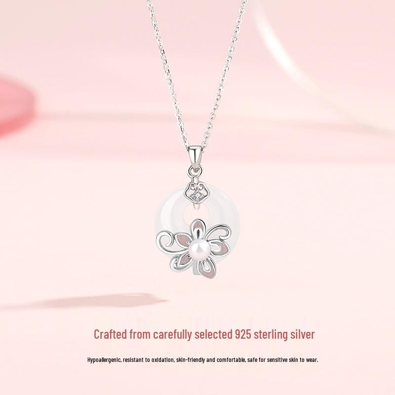 Tichiya White Chalcedony Ping an Kou Sunflower Necklace - S925 Sterling Silver Luxury for Women 925 Silver белого золота
