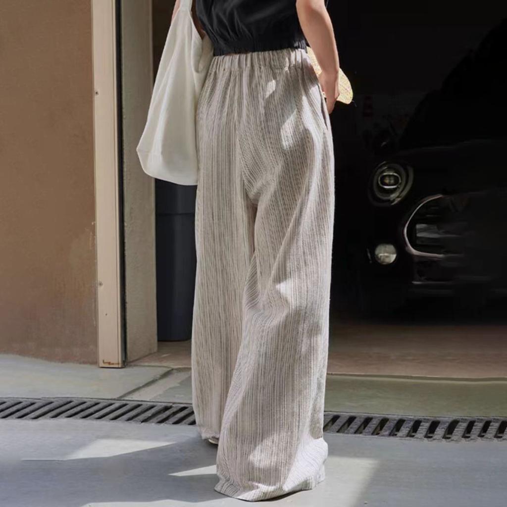 Japanese-Style Striped Loose Drapey Wide-Leg Pants for Women - Summer Vintage Minimalist Sun Protection Slimming Casual Floor-Length Trousers