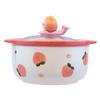 Cute Kitchen Large Instant Noodles Fruit Salad Rice Soup Bowl Tableware With Lid Strawberry Peach Ramen Bowl