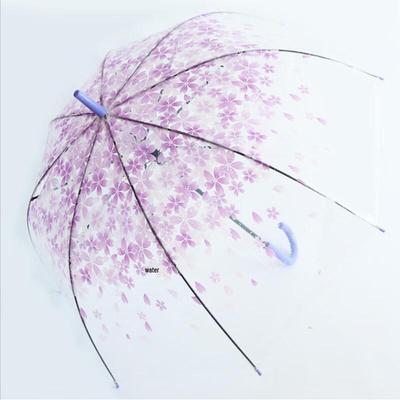 Nanqiao 23-inch Arched Transparent Umbrella with Purple Cherry Blossom Print