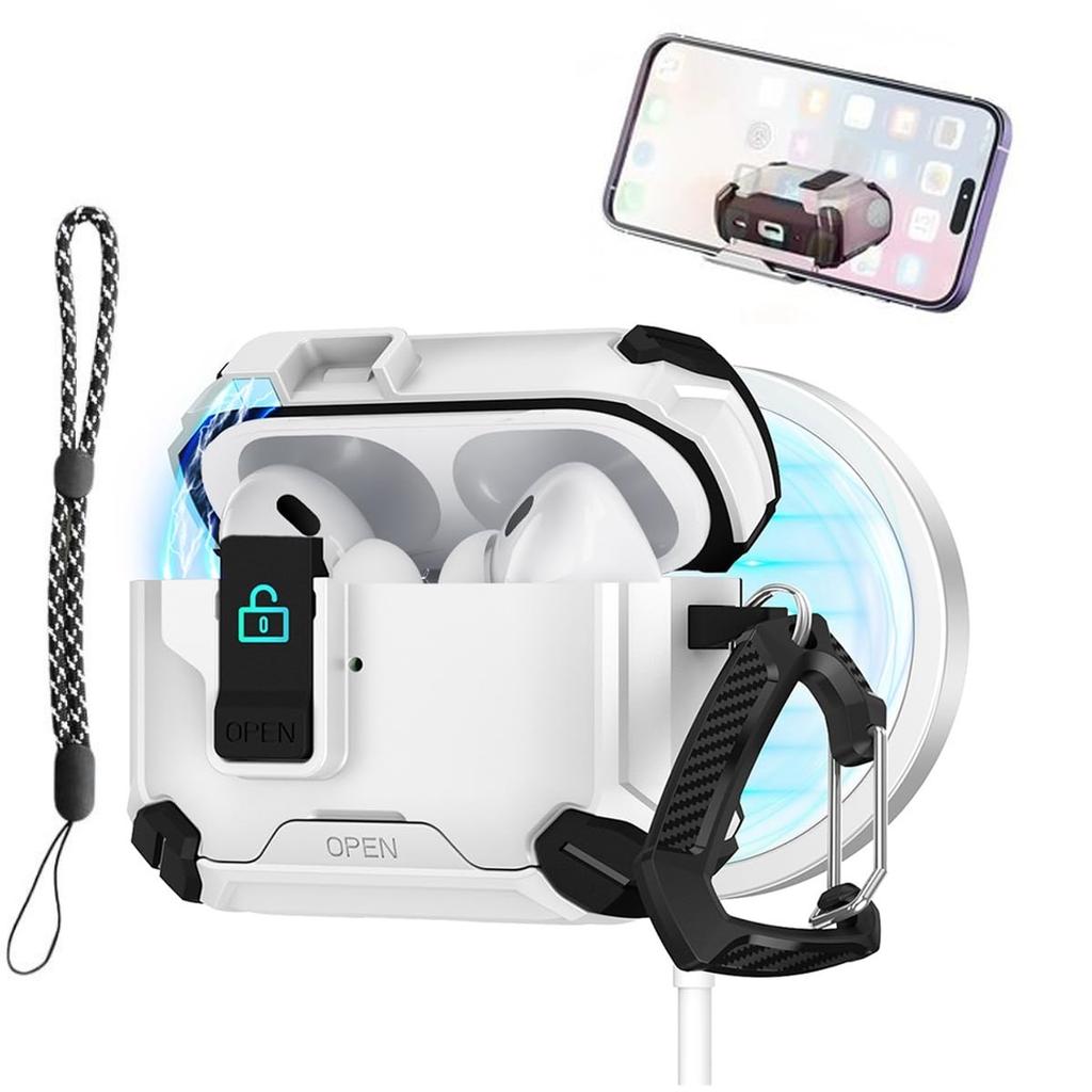 New for Airpods Pro 3 Case (2025) with Safety Lock & Phone Stand Protective Case with Lanyard for AirPods Pro 3rd Generation Cas